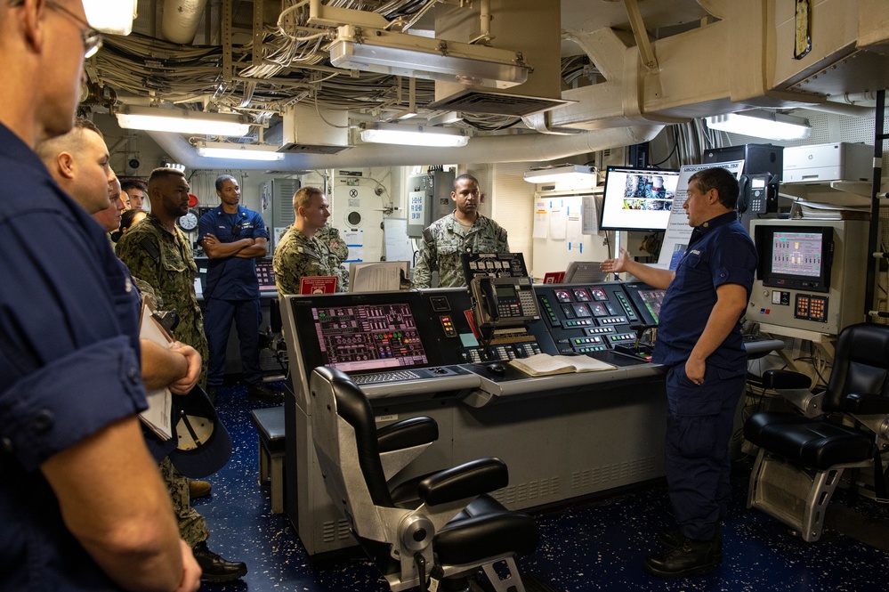 Crewmembers of Coast Guard Cutter Hamilton give tour to members of U.S. Sixth Fleet in Rota, Spain