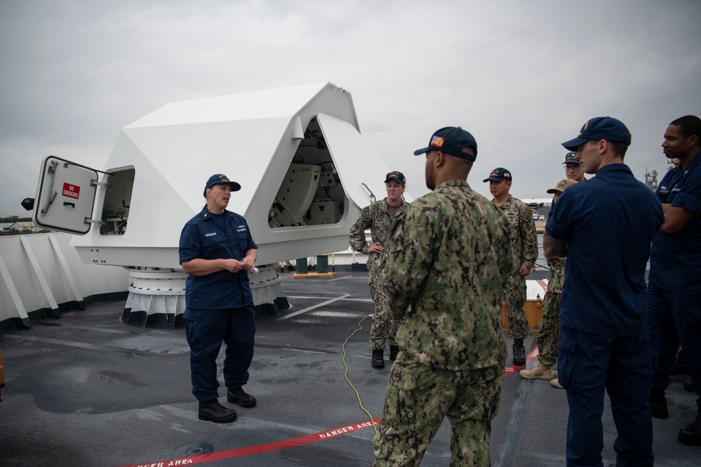 Crewmembers of Coast Guard Cutter Hamilton give tour to members of U.S. Sixth Fleet in Rota, Spain