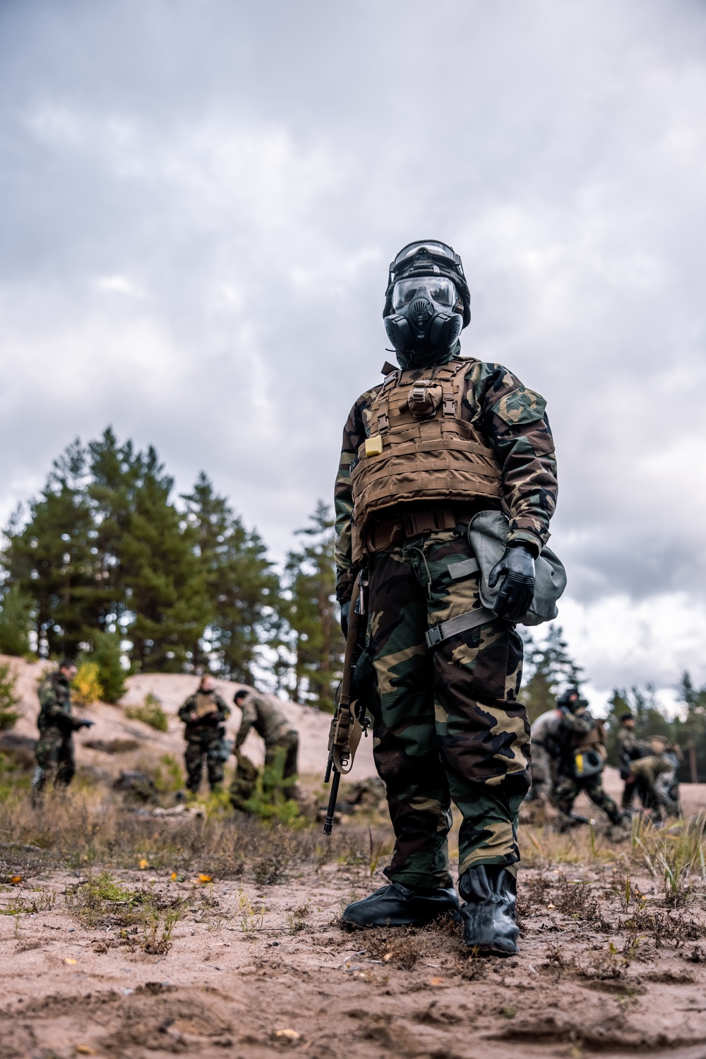 U.S. Marines with Combat Logistics Battalion 6 conduct a barricade and Chemical Biological Radiological and Nuclear range
