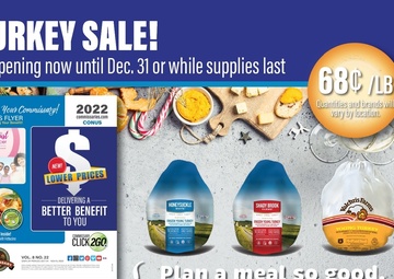 Low prices on whole frozen turkeys featured in DeCA’s Oct. 24 -Nov. 6 regional Sales Flyers