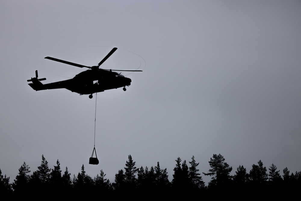 U.S. Marines conduct helicopter support team resupply with Finnish Soldiers