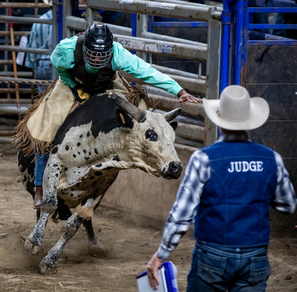 1st Infantry Division Commanding General's Mounted Color Guard participate in Professional Armed Forces Rodeo