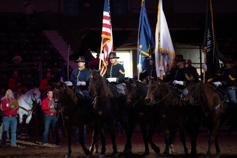 1st Infantry Division Commanding General's Mounted Color Guard participates in Professional Armed Forces Rodeo