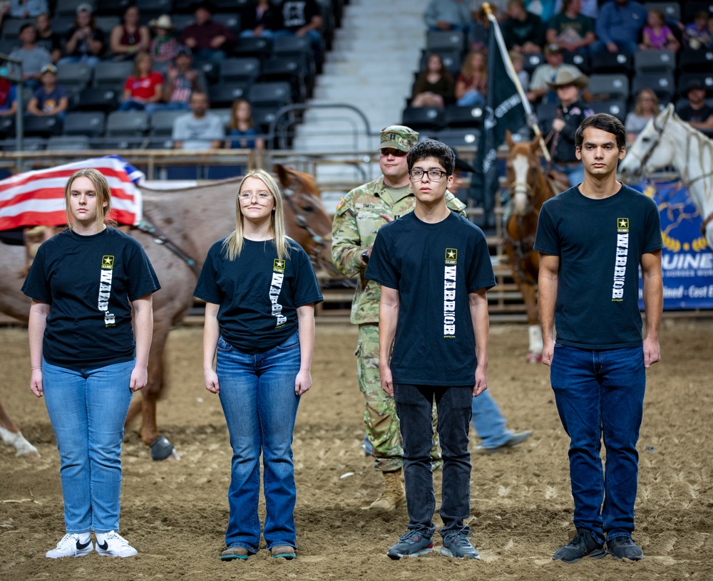 1st Infantry Division Commanding General's Mounted Color Guard participate in Professional Armed Forces Rodeo