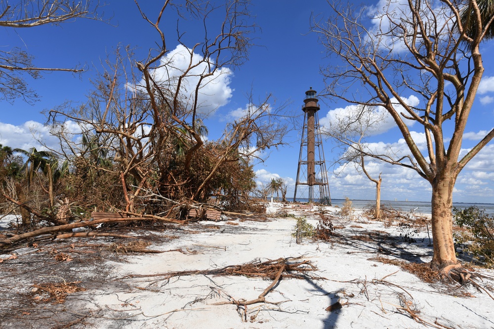 Sanibel Island Lighthouse is Scattered With Debris Following Hurricane Ian