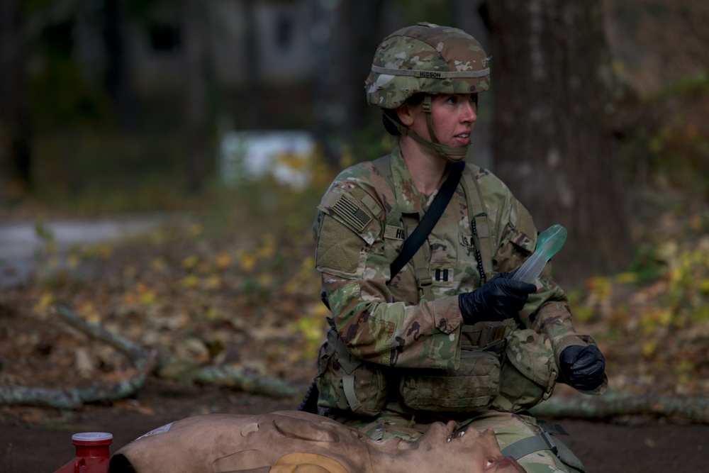 Soldiers compete in 44th Medical Brigade's Expert Field Medical Badge Competition