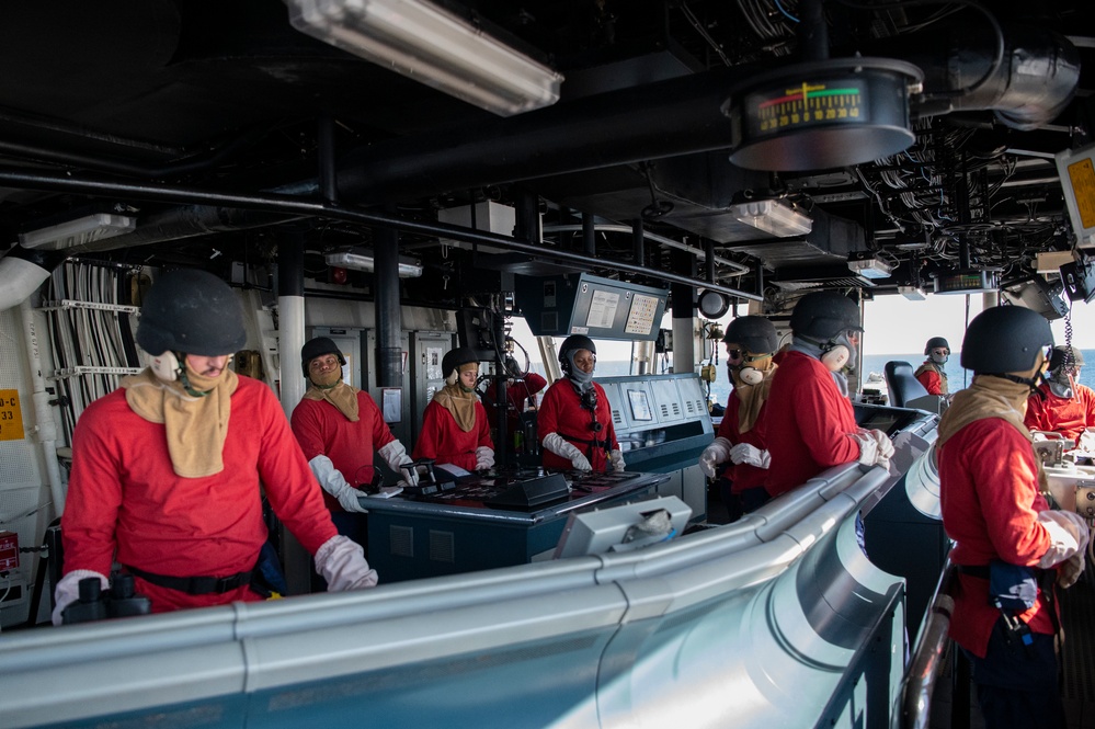 Coast Guard Cutter Hamilton conducts Mk 110 gunnery exercise while underway in the Atlantic Ocean