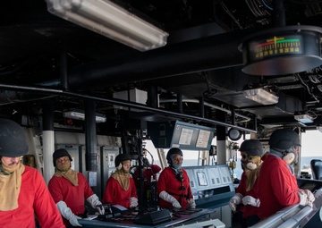 Coast Guard Cutter Hamilton conducts Mk 110 gunnery exercise while underway in the Atlantic Ocean