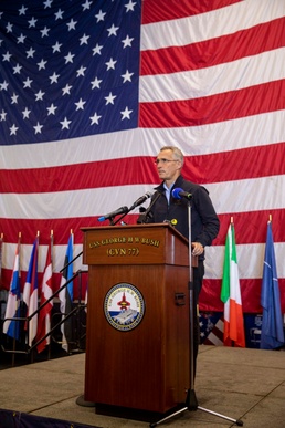 Secretary General of NATO visits George H.W. Bush Carrier Strike Group during Neptune Strike