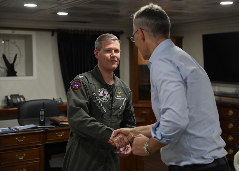 Secretary General of NATO visits George H.W. Bush Carrier Strike Group during Neptune Strike