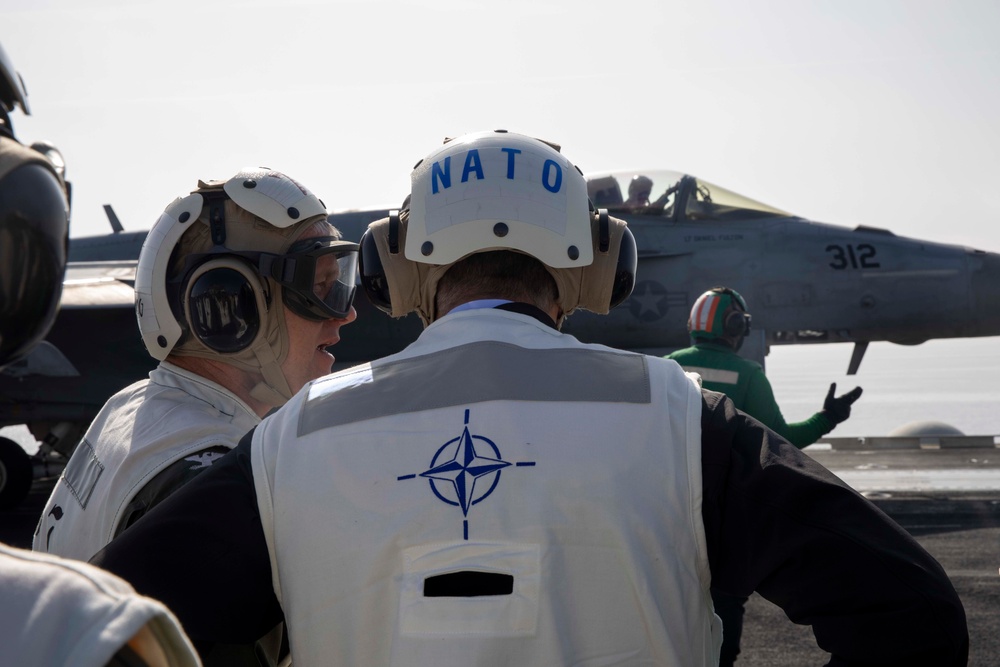 Secretary General of NATO visits George H.W. Bush Carrier Strike Group during Neptune Strike