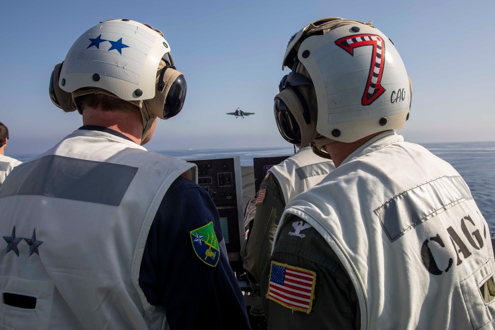 Secretary General of NATO visits George H.W. Bush Carrier Strike Group during Neptune Strike