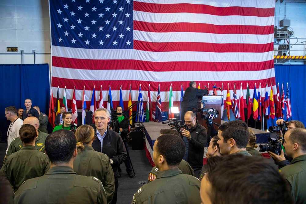 Secretary General of NATO visits George H.W. Bush Carrier Strike Group during Neptune Strike