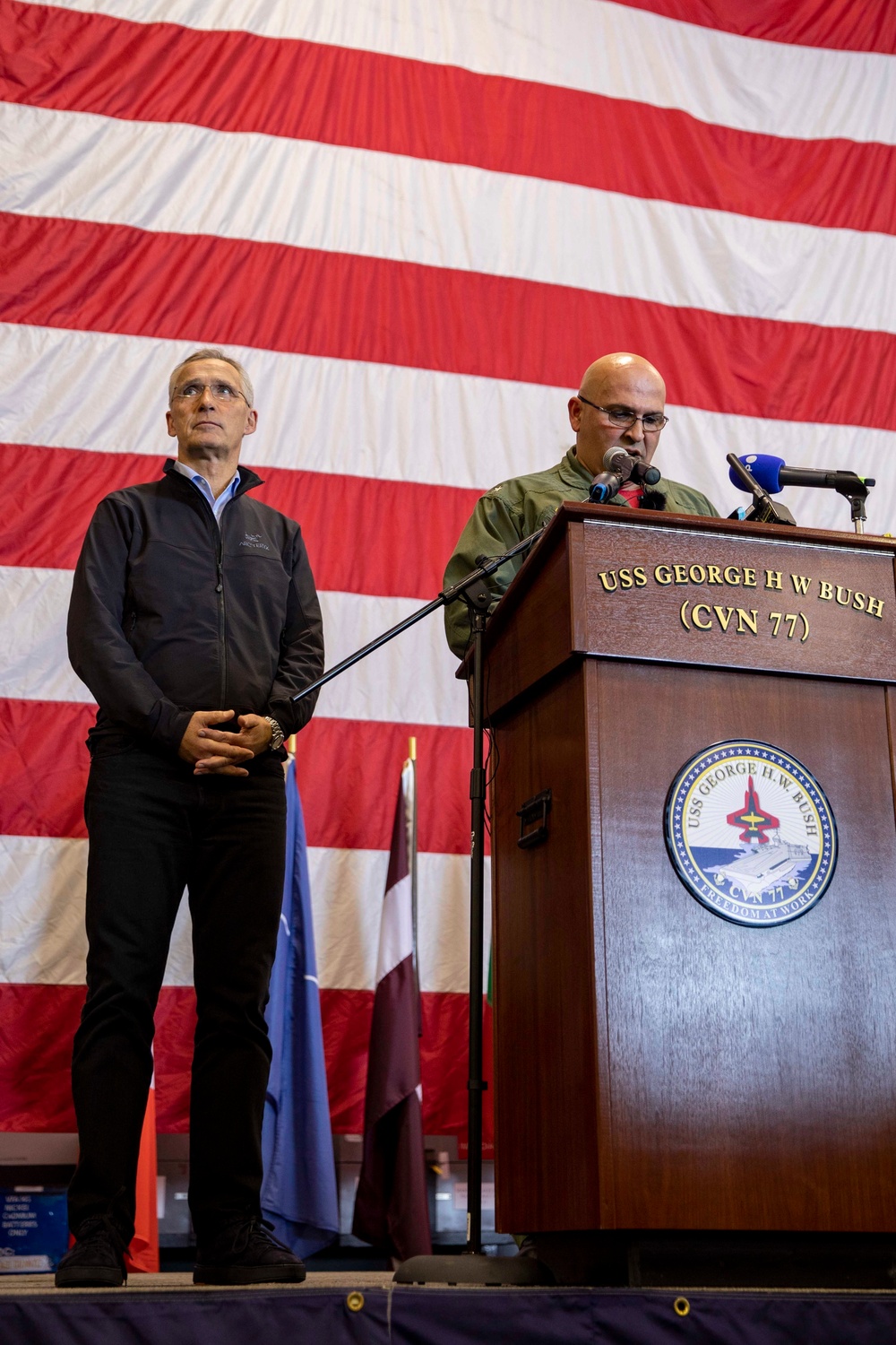 Secretary General of NATO visits George H.W. Bush Carrier Strike Group during Neptune Strike