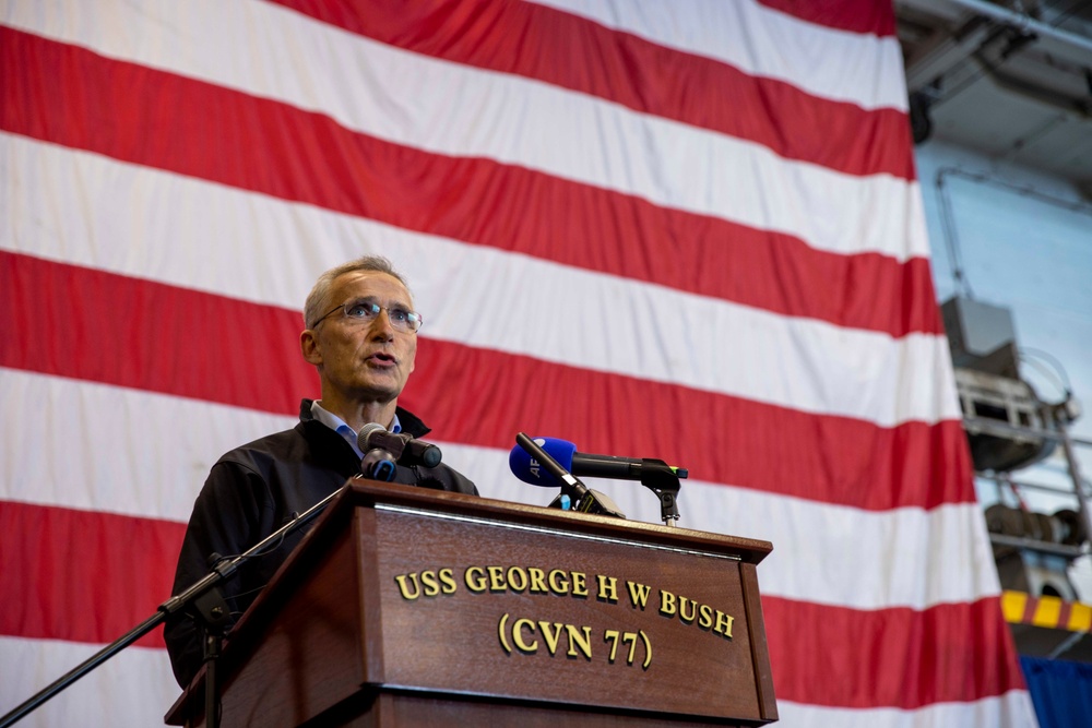 Secretary General of NATO visits George H.W. Bush Carrier Strike Group during Neptune Strike