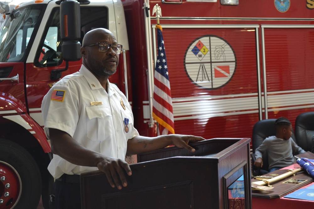 Assistant Fire Chief receives Navy Meritorious Civilian Service Medal