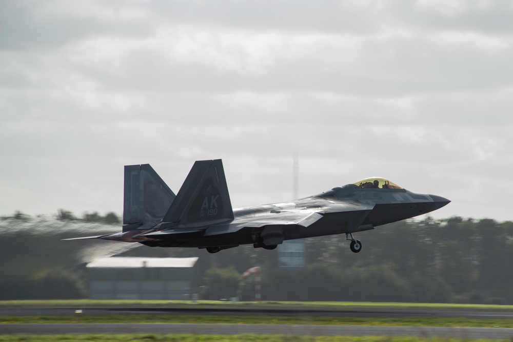 U.S. Air Force F-22 Raptors from the 90th Expeditionary Fighter Squadron participate in NATO’s Steadfast Noon