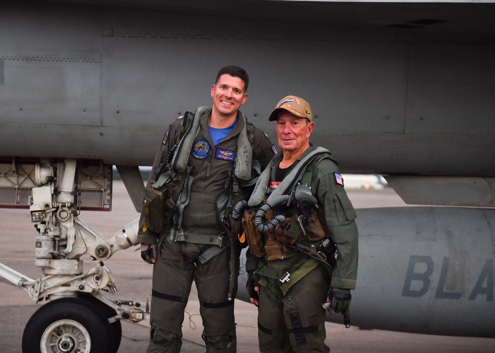 Mike Bloomberg Rides in F/A-18 Hornet From the USS Gerald R. Ford to Naval Station Norfolk