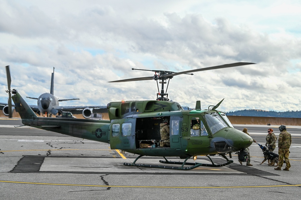 Military Working Dogs participate in UH-1N Huey training