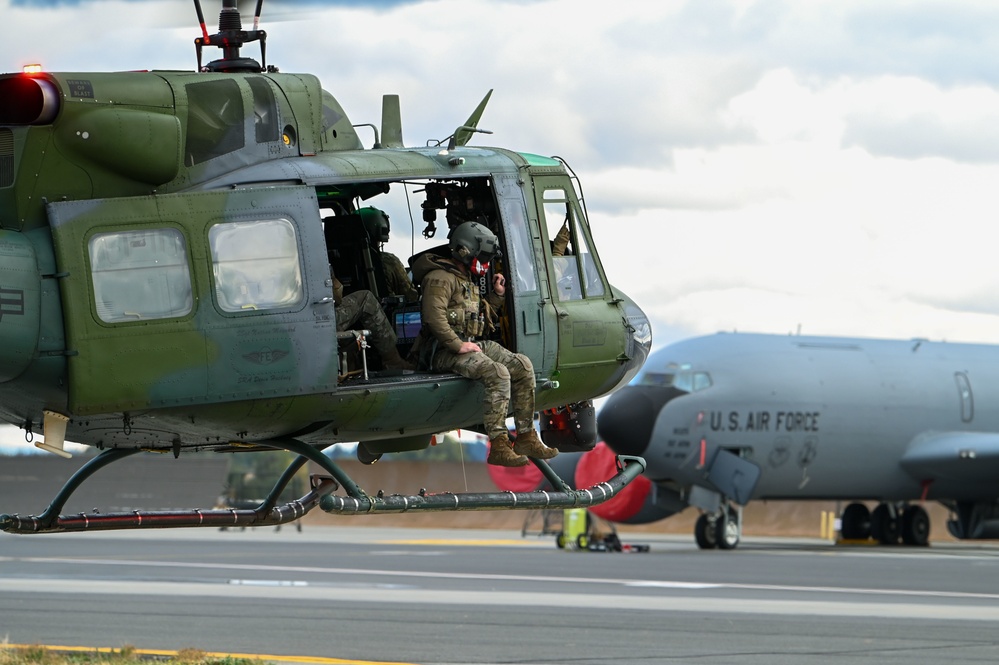 Military Working Dogs participate in UH-1N Huey training