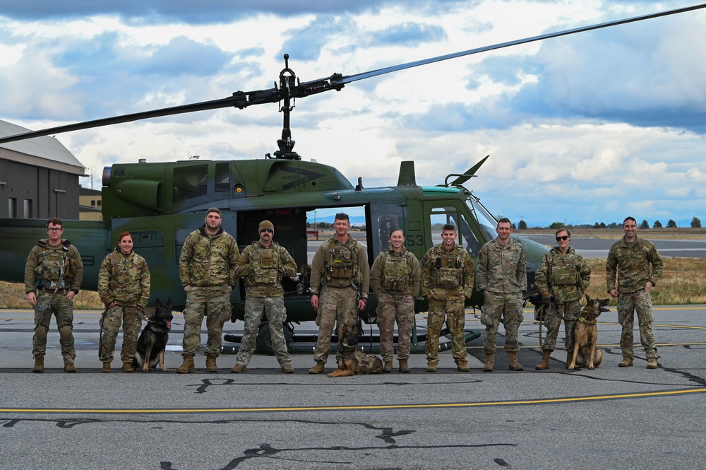 Military Working Dogs participate in UH-1N Huey training