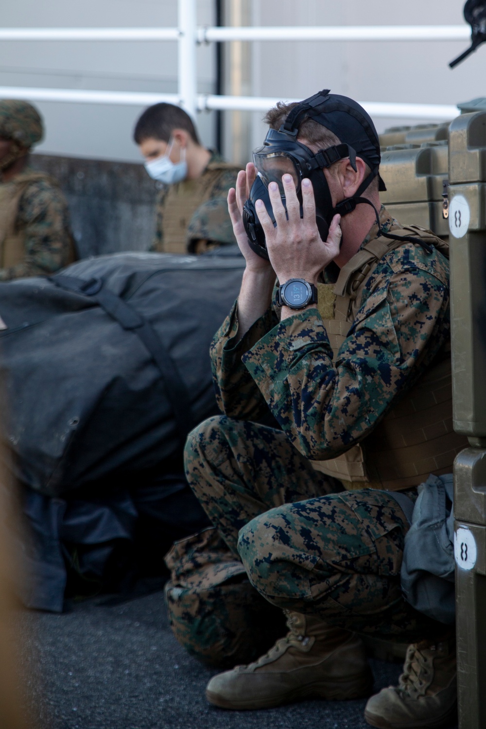 MAG-12 Navy Corpsmen hone their skills during a flight line aid station exercise