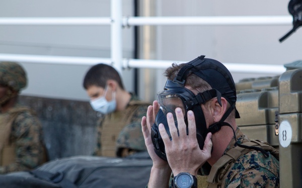 MAG-12 Navy Corpsmen hone their skills during a flight line aid station exercise