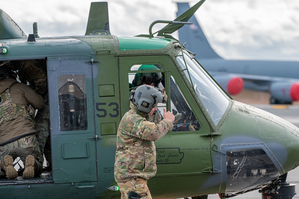 Military Working Dogs participate in UH-1N Huey training