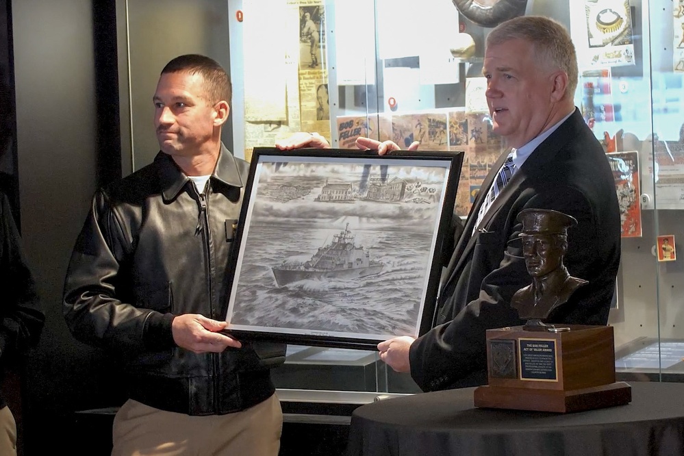 Bob Feller Bust Presentation to crew of USS Cooperstown (LCS 23)