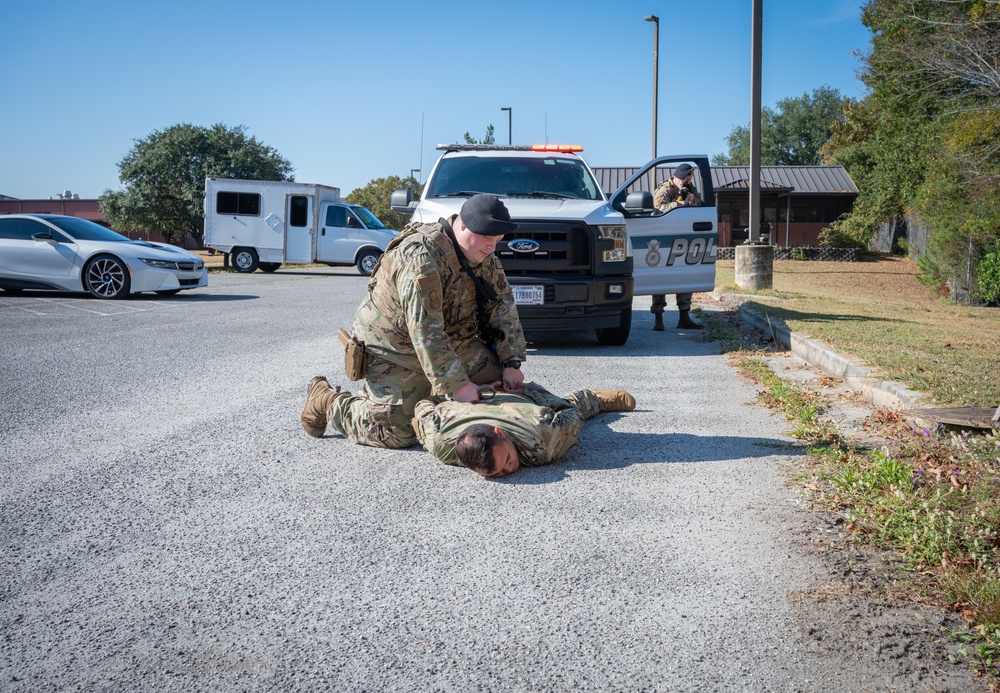 Photo of 116th Security Forces Squadron member(s) conducting a simulated high-risk traffic stop scenario