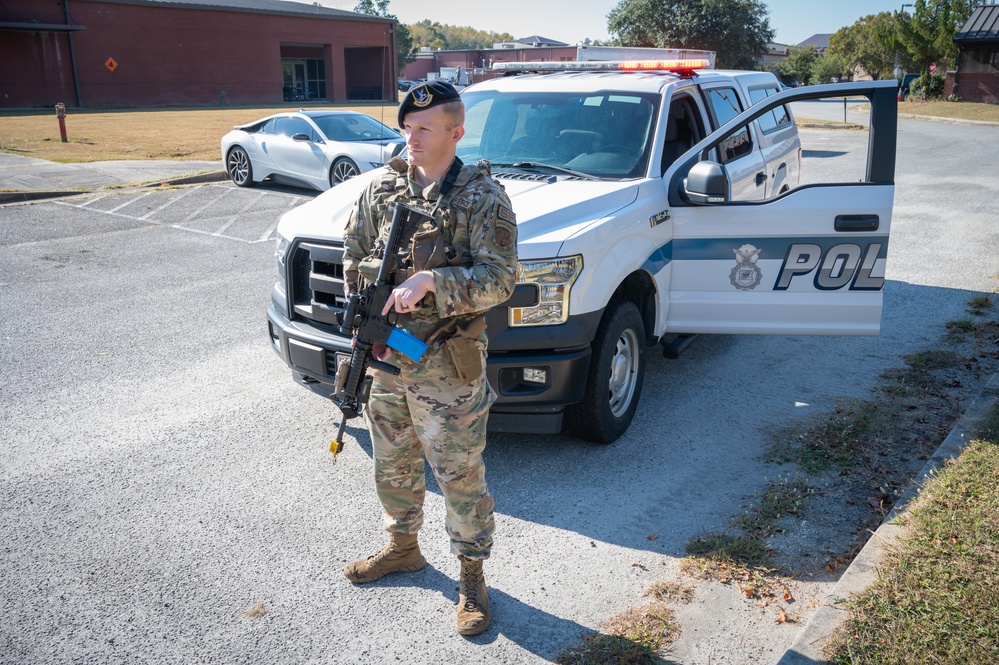 Photo of 116th Security Forces Squadron member(s) conducting a simulated high-risk traffic stop scenario