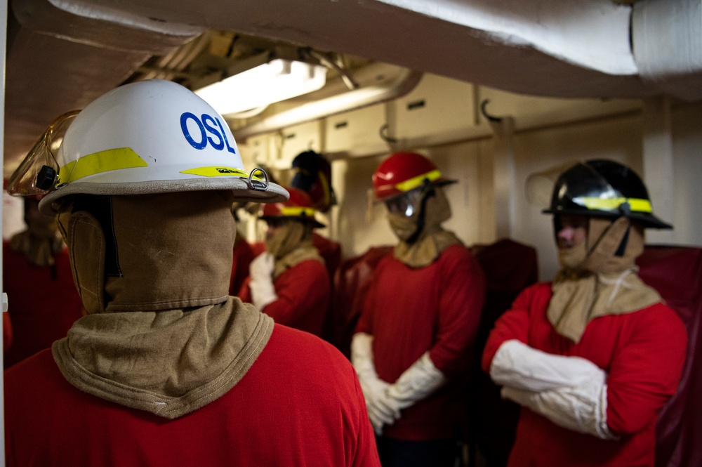 Coast Guard Cutter Hamilton conducts general quarters training while underway in the Atlantic Ocean