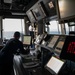 Coast Guard Cutter Hamilton crewmembers navigate from the bridge while underway in the English Channel