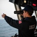 Coast Guard Cutter Hamilton crewmembers navigate from the bridge while underway in the English Channel