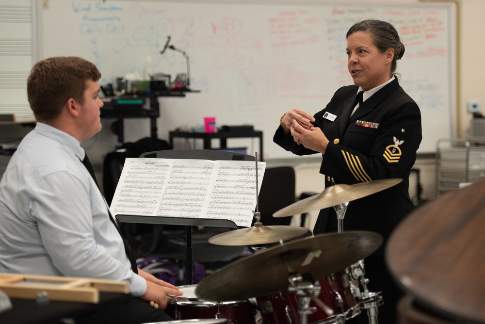 Senior Chief Musician Jennifer Krupa presents a clinic at Paschal High School.