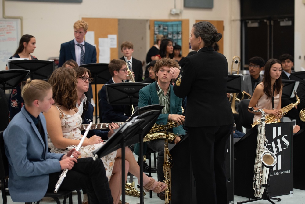 Senior Chief Musician Jennifer Krupa presents a clinic at Paschal High School.