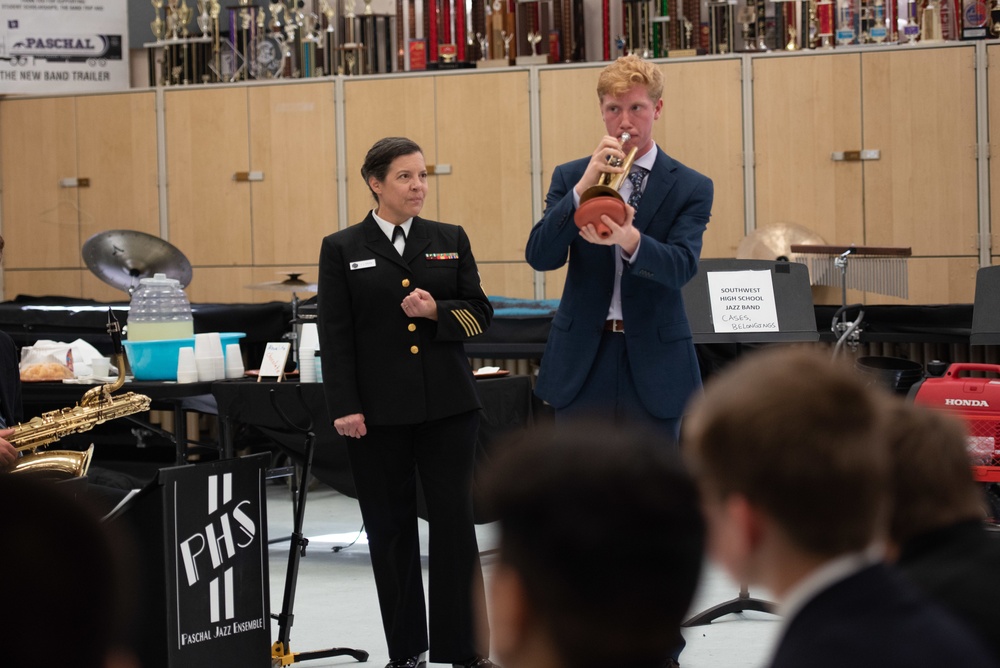 Senior Chief Musician Jennifer Krupa presents a clinic at Paschal High School.