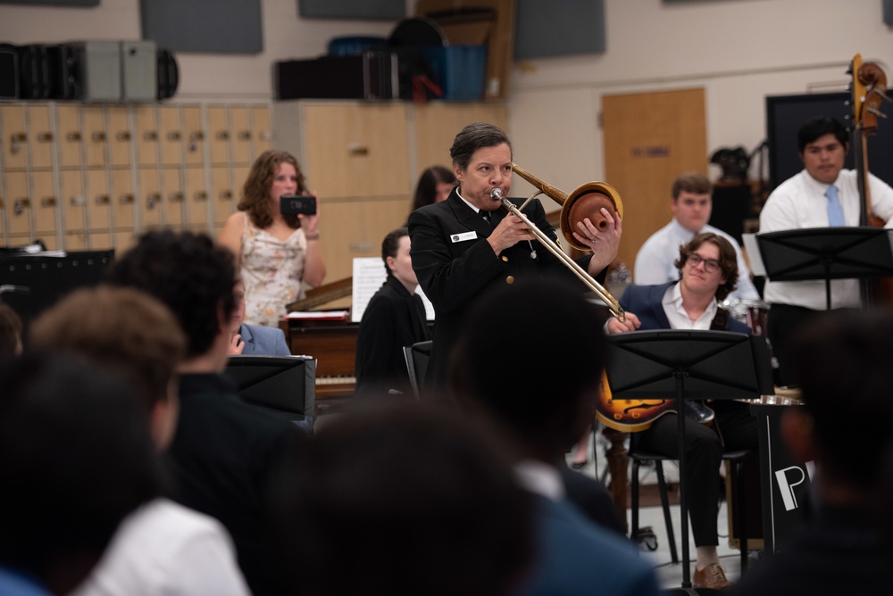 Senior Chief Musician Jennifer Krupa presents a clinic at Paschal High School.
