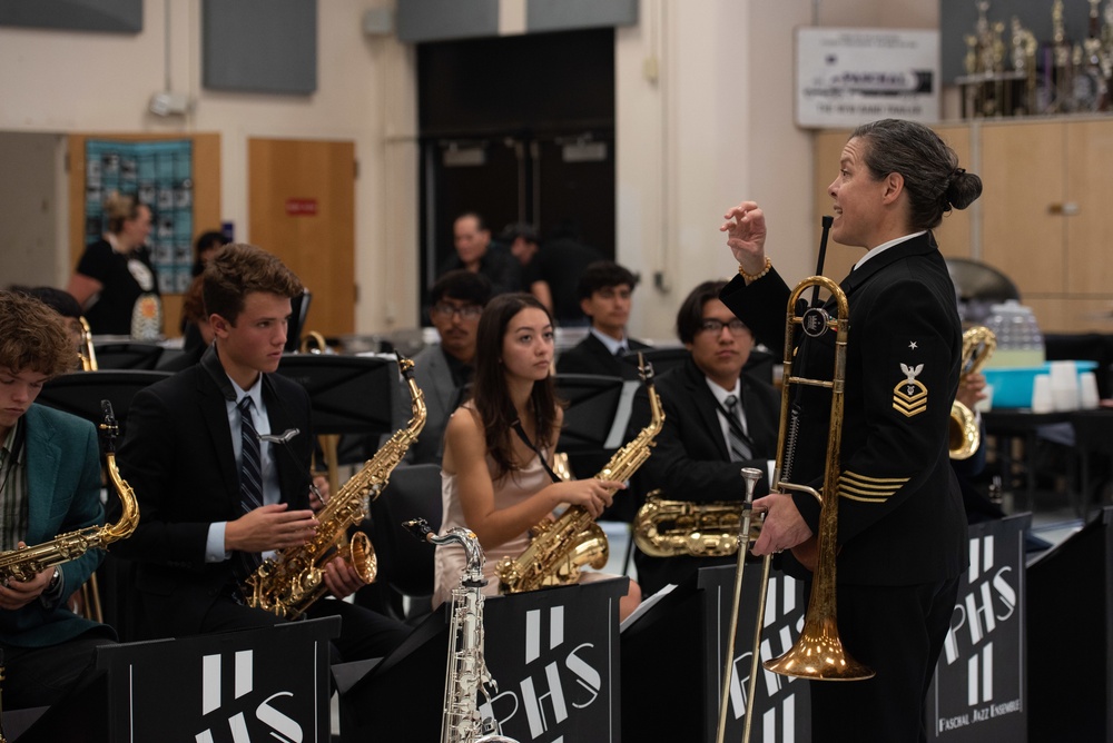 Senior Chief Musician Jennifer Krupa presents a clinic at Paschal High School.