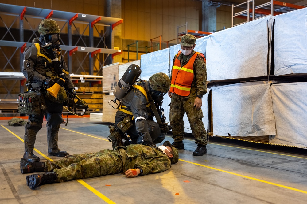 Exercise Active Shield 2022: Japan Ground Self Defense Force respond to simulated hazardous material fire