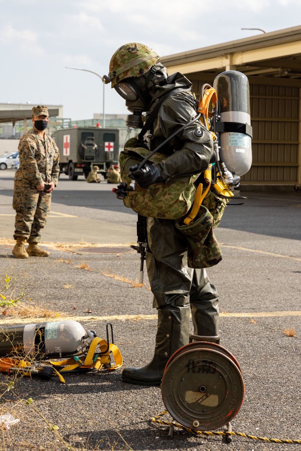 Exercise Active Shield 2022: Japan Ground Self Defense Force respond to simulated hazardous material fire