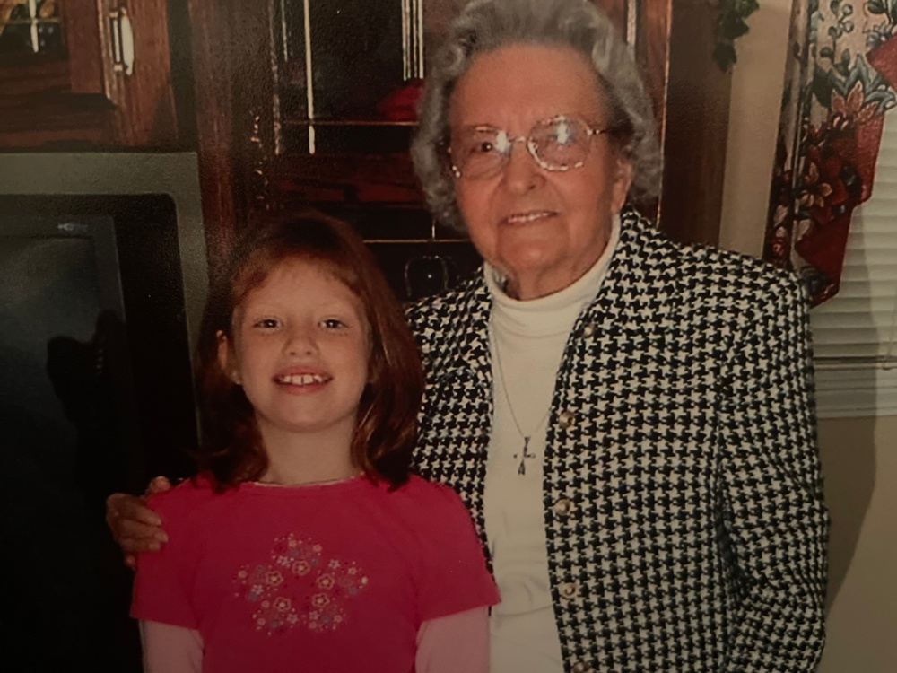 Public affairs specialist Rachel Everett and her great grandmother Dorothy Purvis pose for a photo in December 2004.