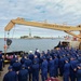 Personnel aboard the Coast Guard Cutter Katherine Walker (WLM 552) hosts a cutterman ceremony.