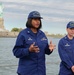 Coast Guard Capt. Zeta Merchant and Capt. Amy Florentino provide remarks durning a cutterman ceremony.