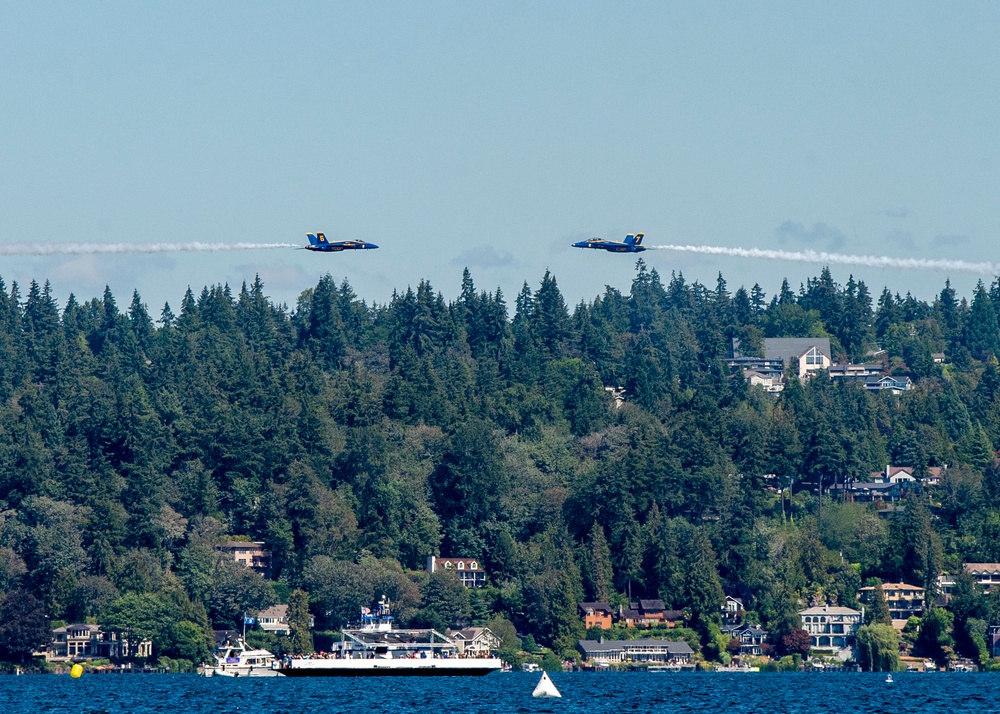 The Navy Flight Demonstration Squadron, the Blue Angels Perform in Seattle, Washington