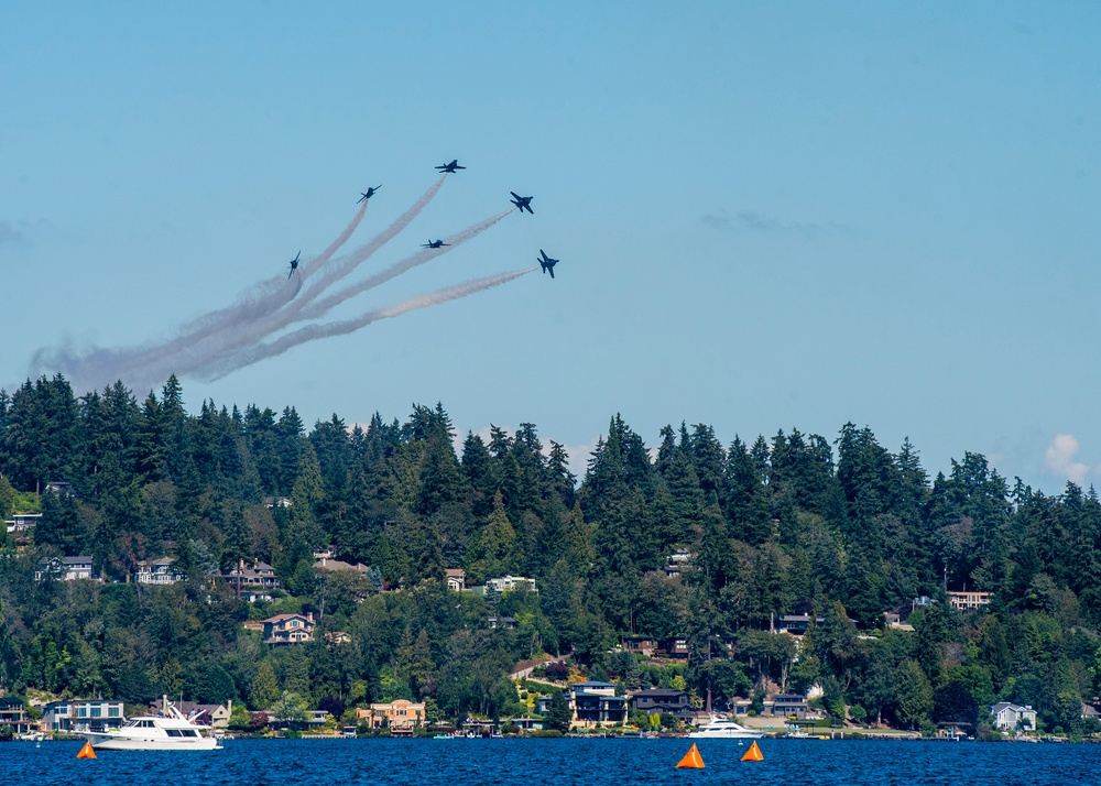 The Navy Flight Demonstration Squadron, the Blue Angels Perform in Seattle, Washington