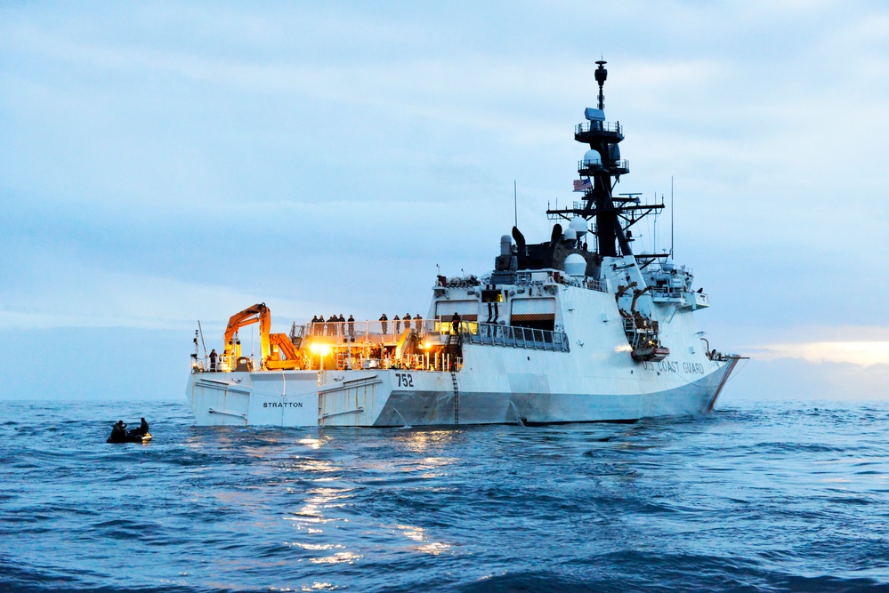 USCGC Stratton conducts boat operations in the North Pacific Ocean