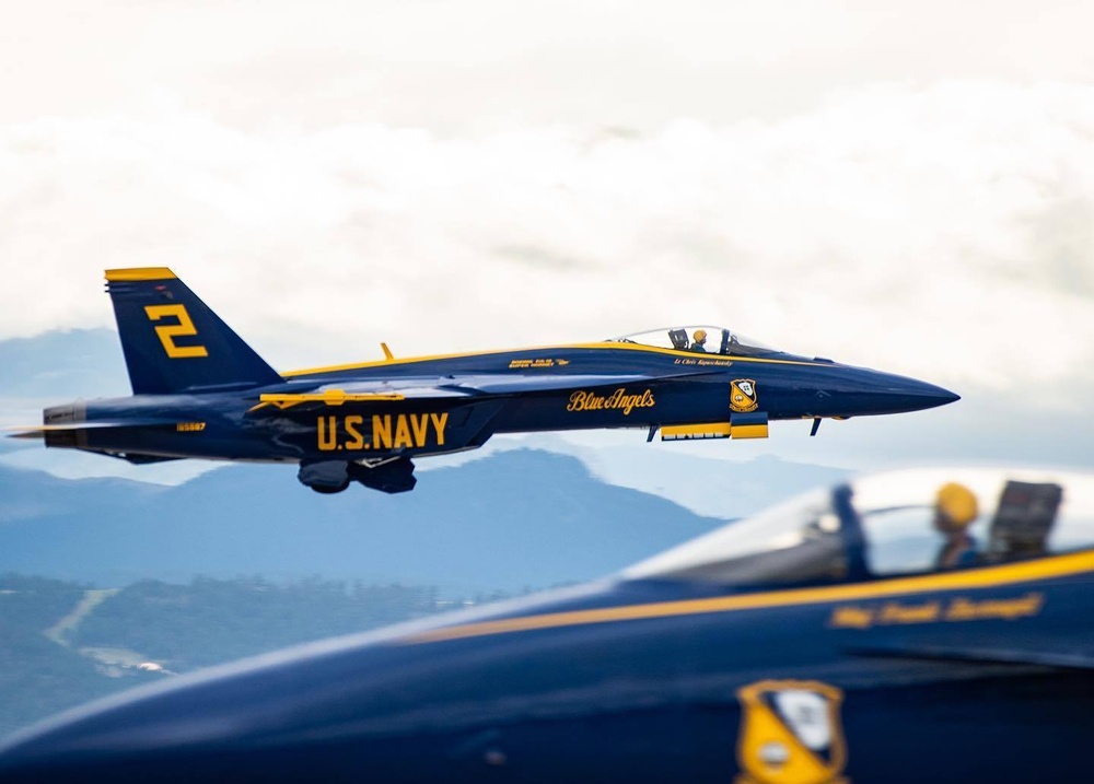 The U.S. Navy Flight Demonstration Squadron, the Blue Angels, perform at the Raider County Open House over Ellsworth Air Force Base South Dakota.