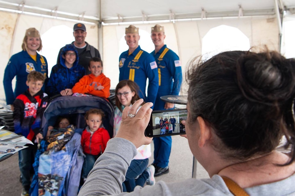 The U.S. Navy Flight Demonstration Squadron, the Blue Angels, perform at the Raider County Open House over Ellsworth Air Force Base South Dakota.