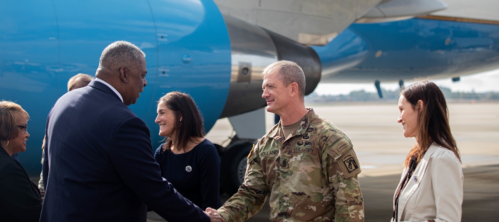 Secretary of Defense Lloyd Austin III Visits Fort Bragg to Show Appreciation for Europe Deployers